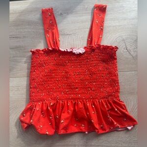 NWOT Urban Outfitters Red Floral Smock Crop Top